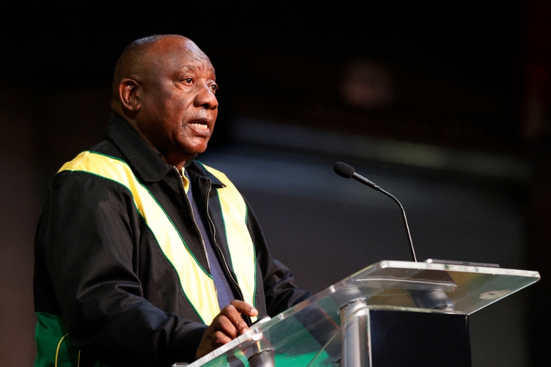 South Africa's President Cyril Ramaphosa addresses the African National Congress in Johannesburg on 31 July 2022.