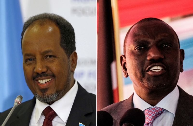 Somali President Hassan Sheikh Mohamud and on the right his Kenyan counterpart William Ruto.