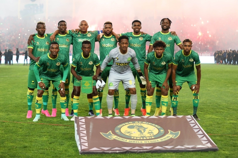 Young Africans' starters pose for a group photo before the 2022/2023 CAF Confederation Cup final 2nd Leg football match between USM Alger of Algeria and Young Africans of Tanzania in Algiers, Algeria, 3 June 2023.