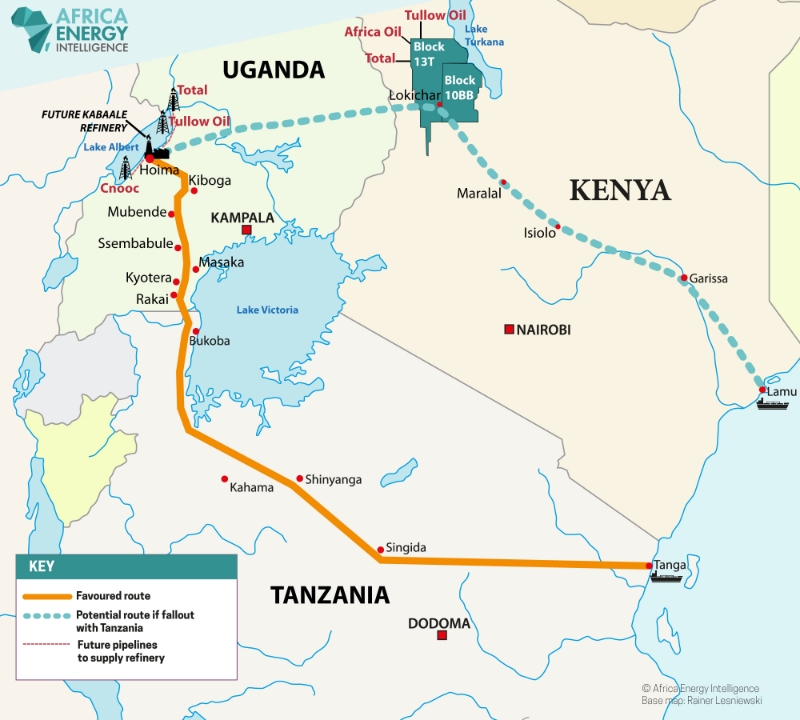 Future infrastructure for oil extraction around Lake Albert