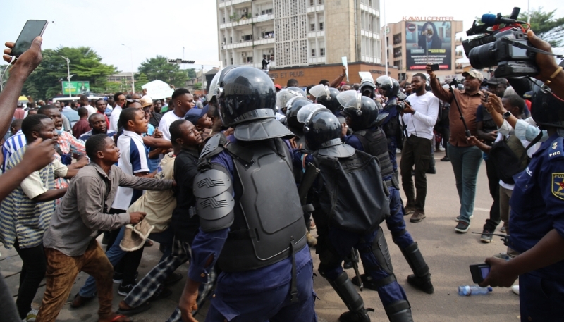 Opposition party supporters stage an anti-government demonstration in Kinshasa, Democratic Republic of the Congo on 25 May 2023.