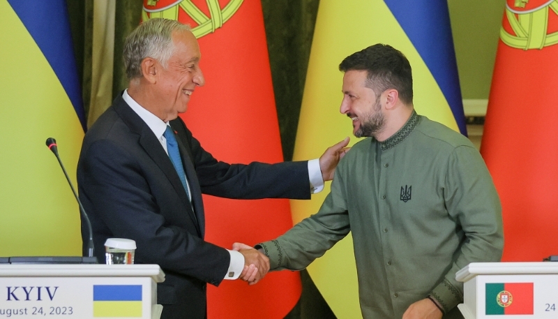 Portuguese president Marcelo Rebelo de Sousa and Ukrainian President Volodymyr Zelensky in Kyiv, Ukraine, 24 August 2023. 
