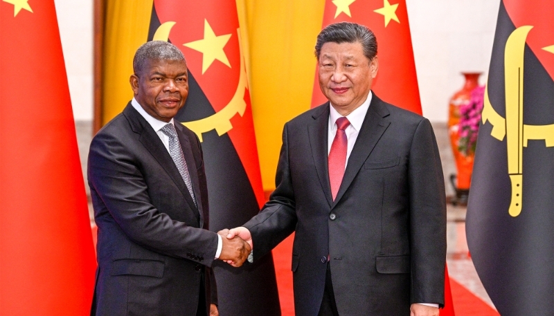 Chinese President Xi Jinping with Angolan President João Lourenço on 15 March 2024, in Beijing.