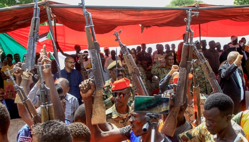 Sudanese Armed Forces mark Army Day in Sudan's eastern Gadaref State near the border with Ethiopia on 14 August 2023. 