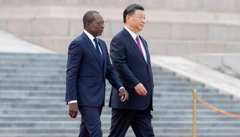 Patrice Talon and Xi Jinping in Beijing on 1 September 2023. 