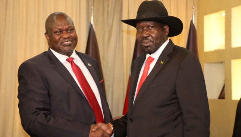 South Sudan's first vice president, Riek Machar, and president, Salva Kiir, in 2019.