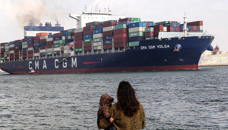 A container ship in the Suez Canal on 13 January 2024.