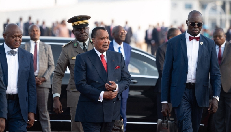 Denis Sassou Nguesso at Brazzaville airport in March 2023.