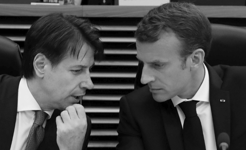 Emmanuel Macron and Giuseppe Conte, during his visit to Paris mid-June.