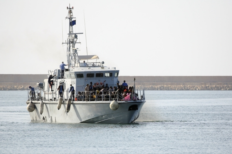 Rescued illegal migrants are taken to the Tripoli navy base in the capital of Tripoli.
