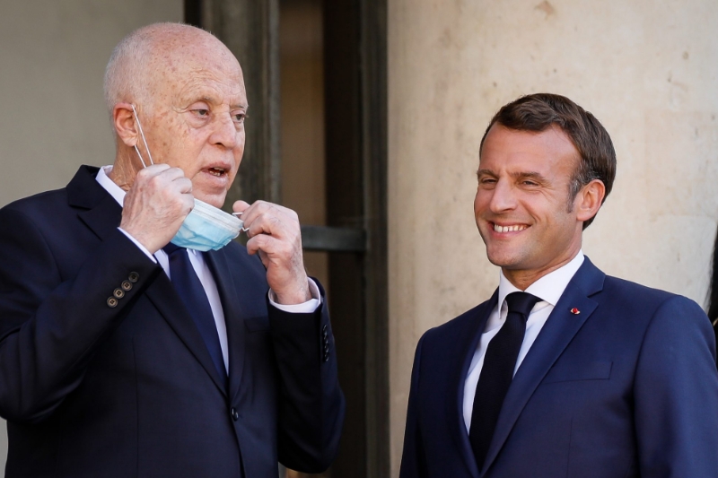 French President Emmanuel Macron and his Tunisian counterpart Kaïs Saïed on June 22 in Paris.