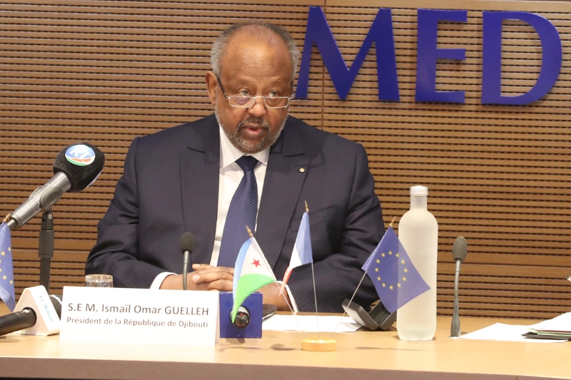Djiboutian President Ismail Omar Guelleh at Medef International, 11 February 2021.