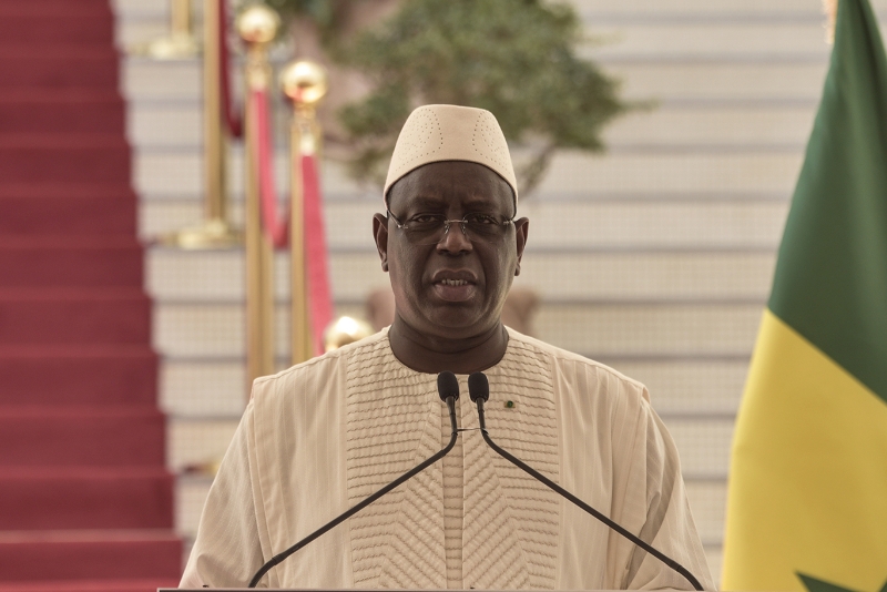 Senegalese president Macky Sall speaks during a press conference at the presidential palace in Dakar, Senegal, 09 April 2021.
