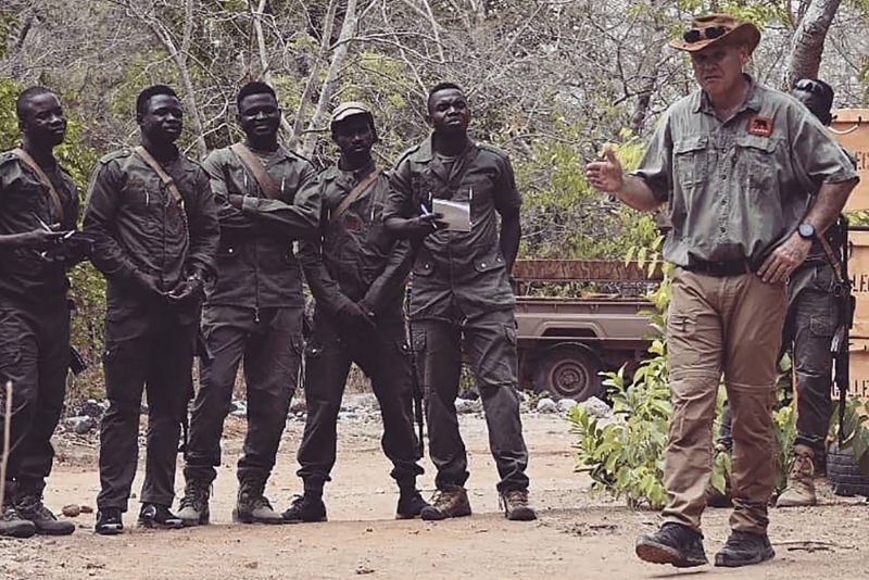 Rory Young, founder of Chengeta Wildlife, securing a ranger team in April 2021.