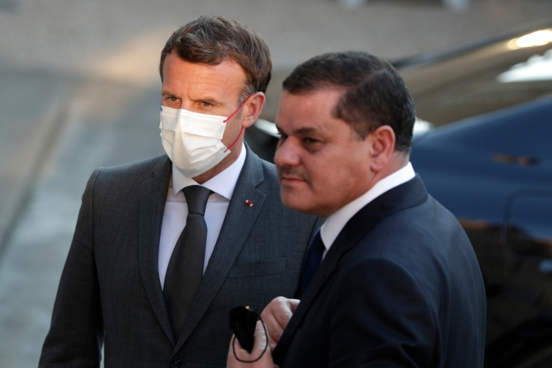 Libyan Prime Minister Abdelhamid Dabaiba (right) and French President Emmanuel Macron in Paris on June 1, 2021.