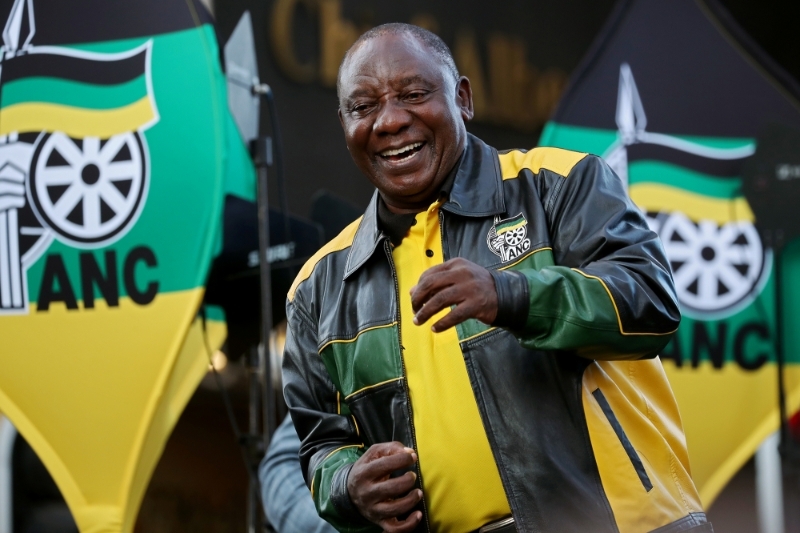 South African President Cyril Ramaphosa at an African National Congress (ANC) rally on 12 May 2019.