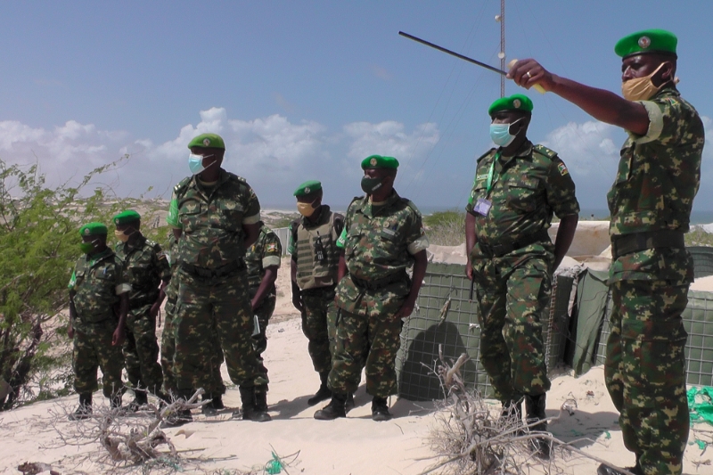 AMISOM Sector 5 Commander, Brig. Gen. Télesphore Barandereka (Second from right) visits a Field Operating Base (FOB) in Ceel Macaan, Middle Shabele region of Hirshabele State in Somalia on 11 June 2021.