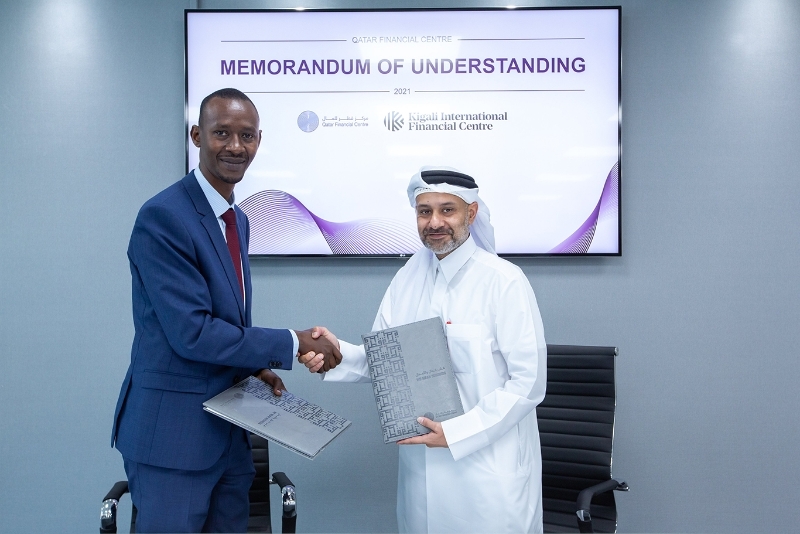 Rwanda Finance CEO Nick Barigye with Qatar Financial Centre CEO Yousuf Mohamed Al-Jaida.