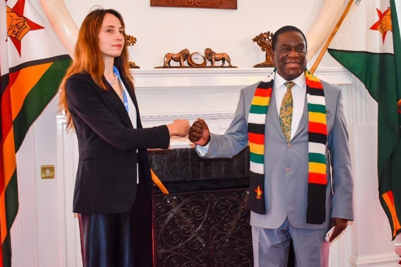 Alena Douhan, UN Human Rights Council Special Rapporteur, with President Emmerson Mnangagwa.