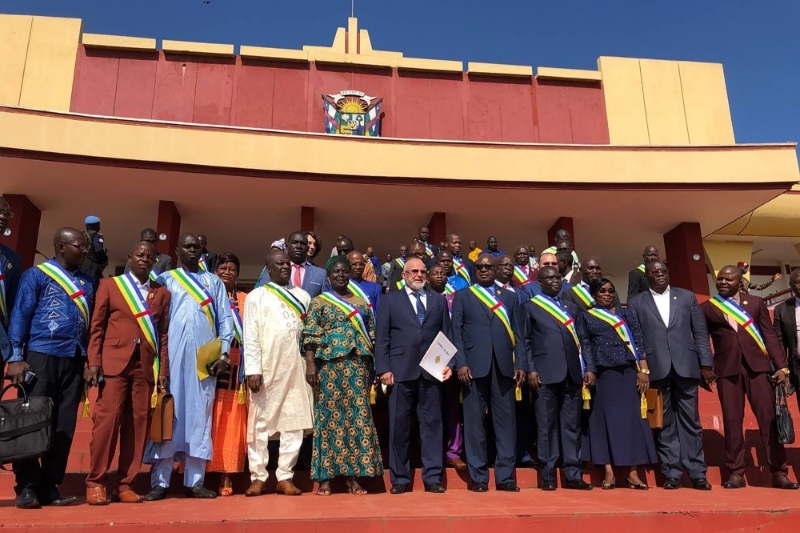 Alexander Ivanov (centre, holding a document), representative of Wagner instructors in the Central African Republic, was received at the Central African National Assembly on 15 October 2021.