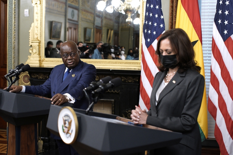U.S. Vice President Kamala Harris and Ghanaian President Nana Akufo-Addo at the White House on 23 September 2021.