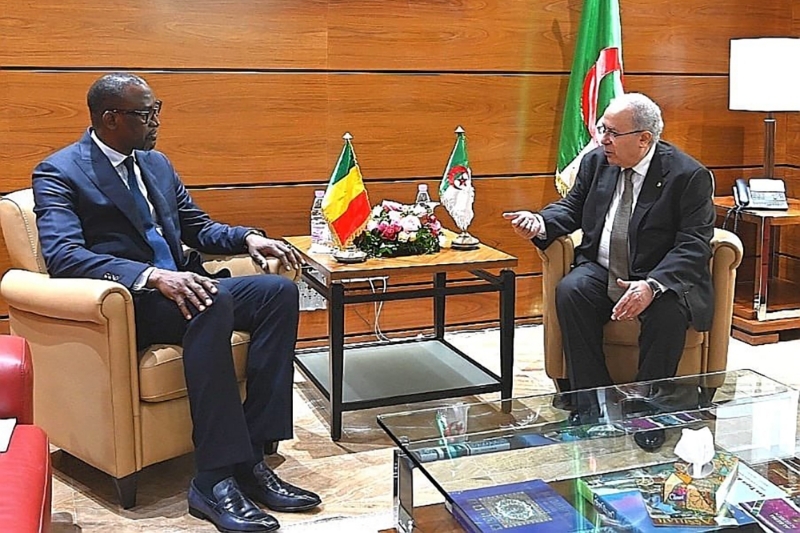 Malian foreign minister Abdoulaye Diop (left) with his Algerian counterpart Ramtane Lamamra, Algiers, 6 January 2022.