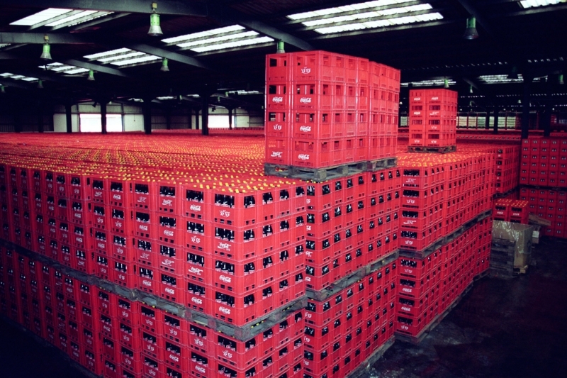 Stacked crates at a Coca-Cola's bottling plant in Algiers, Algeria (2000).