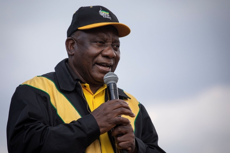 Cyril Ramaphosa talking to his supporters in Johannesburg on 29 October 2021.