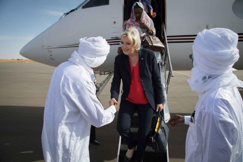Marine Le Pen during her trip to Chad in March 2017, on the eve of the 2017 presidential election.