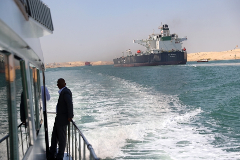 A ship sails on the Suez Canal in Ismailia Province, Egypt, on 17 May 2022.