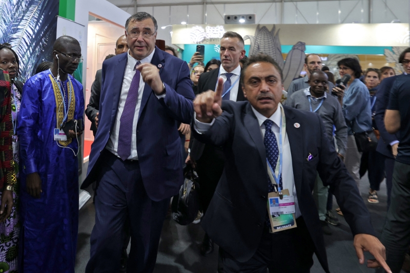 Patrick Pouyanné, CEO of TotalEnergies arrives at the International Emissions Trading Association (IETA) pavillon, during the COP27 climate conference in the Red Sea resort of Sharm el-Sheikh, on 11 November 2022.
