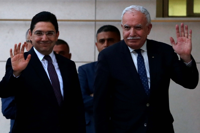 Moroccan Foreign Minister Nasser Bourita with Palestinian Foreign Minister Riyad Al Maliki.