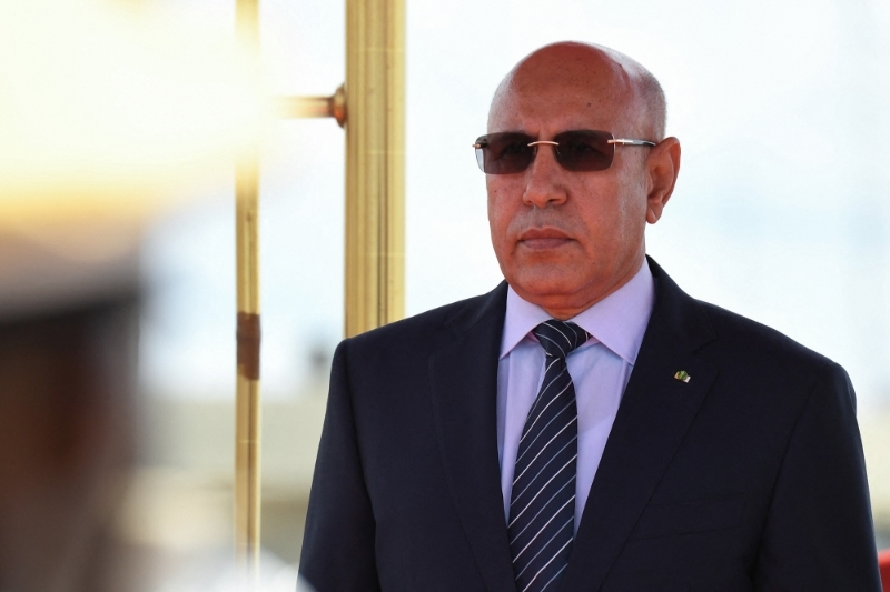 Mauritanian president Mohamed Ould Ghazouani attends a welcoming ceremony upon his arrival at Ouagadougou airport on 13 September 2019 on the eve of the start of the West Africa G5 summit.
