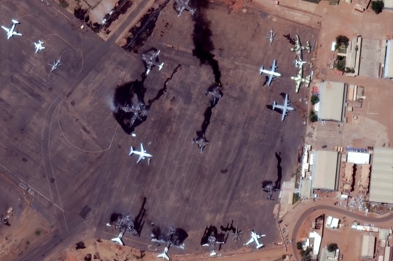 Satellite image of Khartoum International Airport, 17 April 2023.