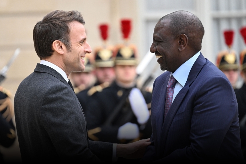 French president Emmanuel Macron with Kenya's president William Ruto at the Elysee Presidential Palace in Paris, on 24 January 2023.