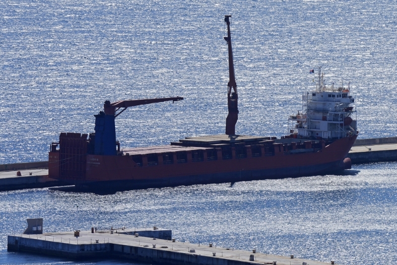 Russian cargo ship Lady R docked inside Simon's Town Naval Base in Cape Town, South Africa, 8 December 2022.