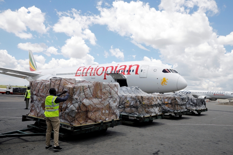 A delivery to Nairobi of medical equipment donated by China, March 24, 2020.