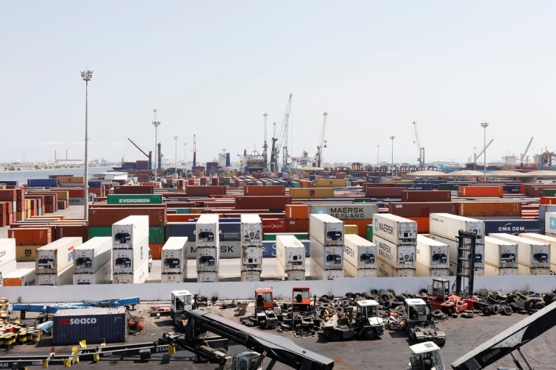 View of containers at a loading terminal in the port of Radès in Tunis.