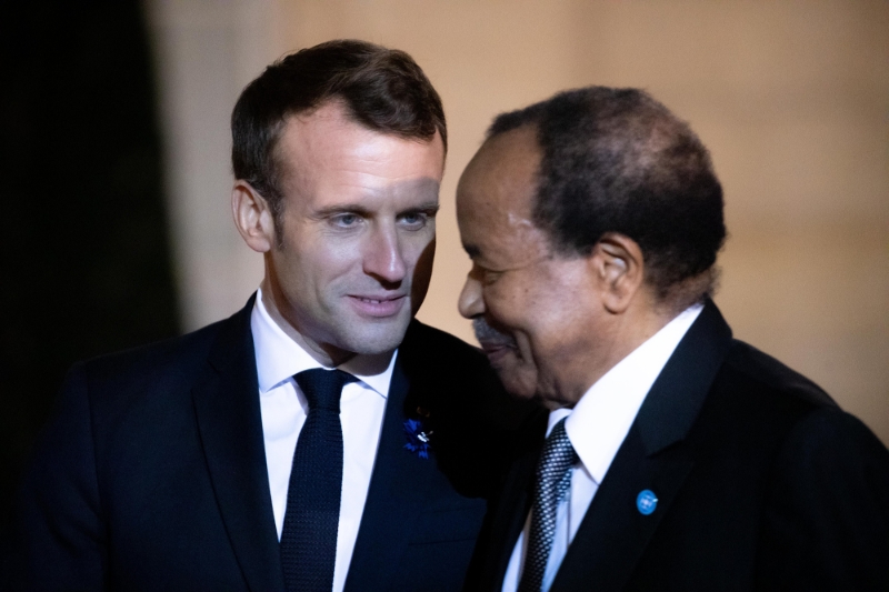 French President Emmanuel Macron and his Cameroonian counterpart Paul Biya.