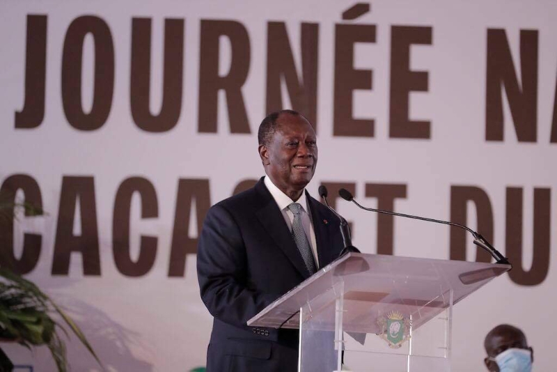 Alassane Ouattara, on National Cocoa and Chocolate Day, in November 2020.