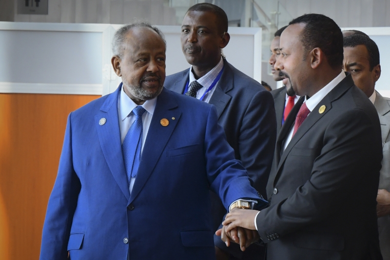President of Djibouti Ismail Omar Guelleh (left) talks with Prime Minister of Ethiopia Abiy Ahmed Ali (right) during the 33rd African Union Summit in Addis Ababa, Ethiopia, 09 February 2020.