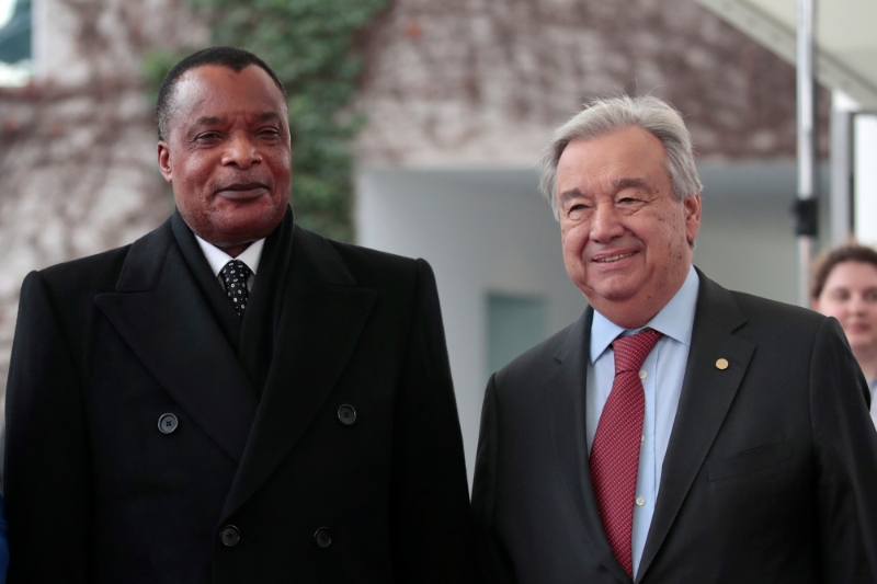 Congolese president Denis Sassou Nguesso and UN Secretary-General Antonio Guterres at the Libya summit in Berlin (January 2020).
