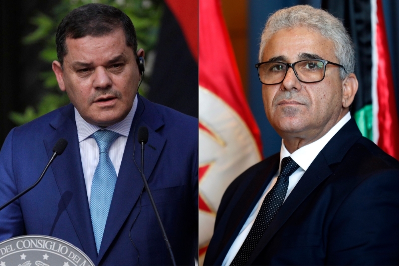 The Libyan Prime Minister recognised by the international community Abdelhamid Dabaiba (left) and the former Minister of the Interior of the Government of National Unity (GUN) Fathi Bachagha (right).