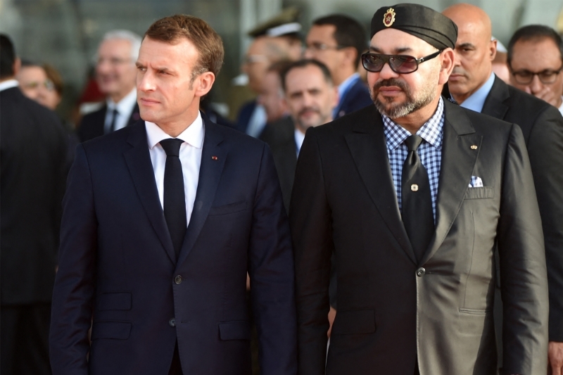 French President Emmanuel Macron with Morocco's King Mohammed VI, in Rabat, on 15 November 2018.