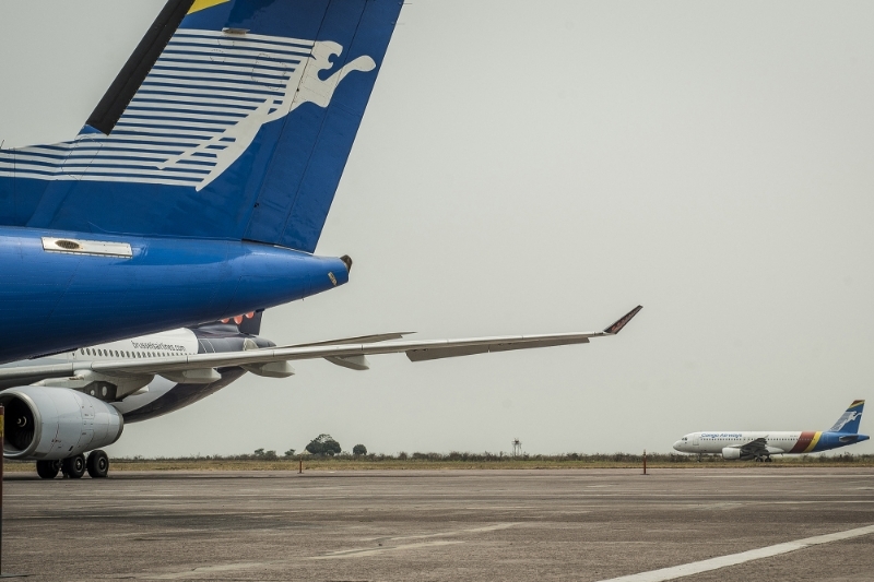 Two Congo Airways planes at Kinshasa airport.