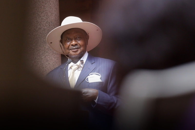 Ugandan president Yoweri Museveni in Pretoria on 28 February 2023.